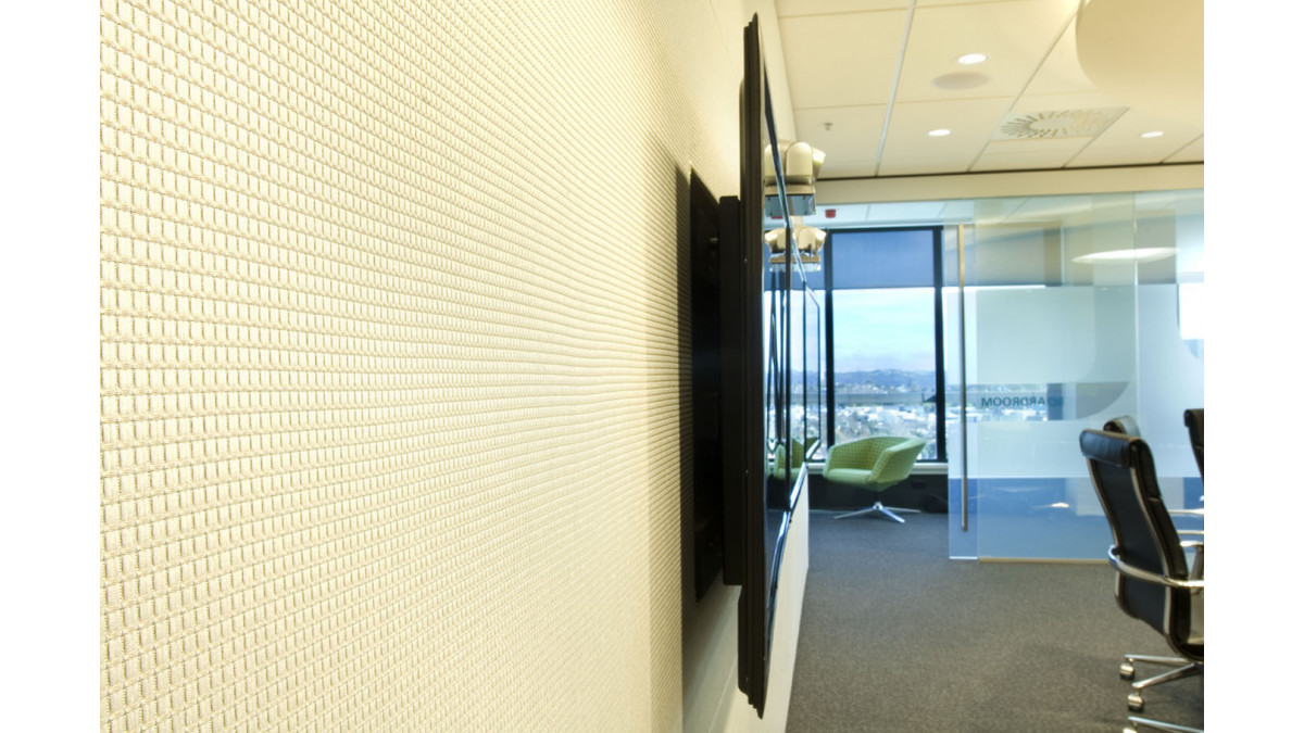 Snaptex stretch fabric system for BECA meeting room at Auckland office.<br />
