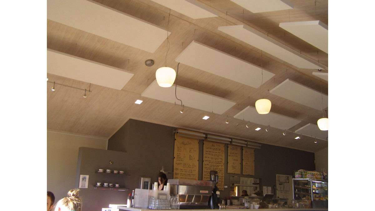 Sixteen Sound Absorbing Cloud Panels were installed into Nichols Garden Cafe.  It only took four hours to complete and the results have been effective and immediate.