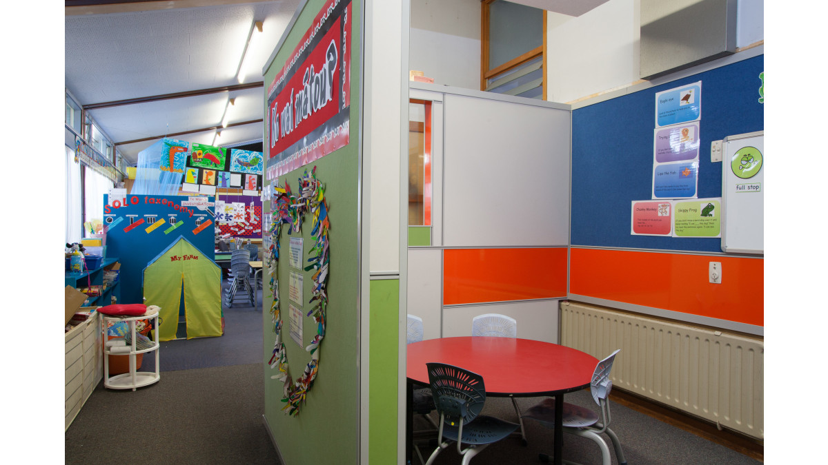 Waimairi School featuring Formica AR+ Clementine and Formica Glossy White Magnetic Whiteboard.
