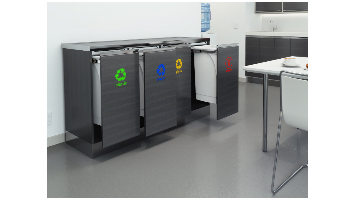 4 x Soft Close 50lL Units installed as a Recycling Station in a Commercial Environment.