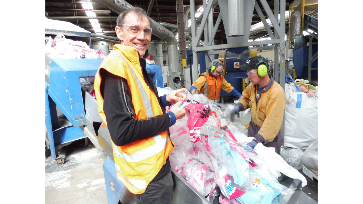 At Astron, bags are sorted to ensure they contain no metal or other unrecyclable material.