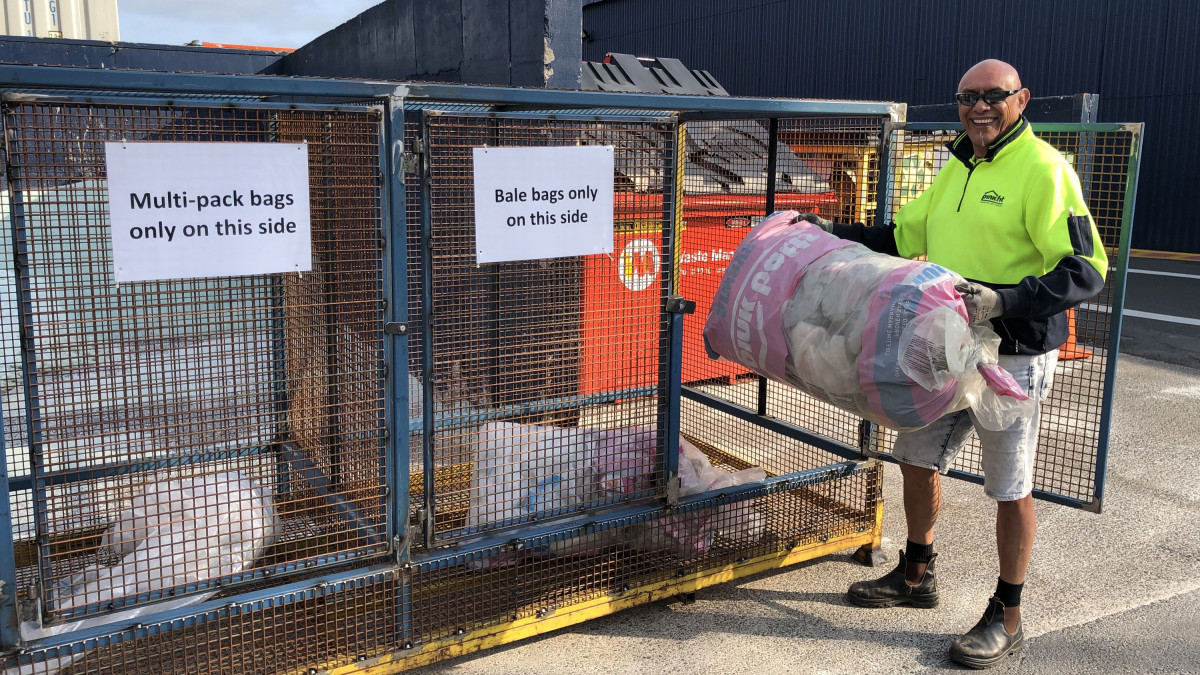 PinkFit installers in Auckland collect their used plastic bags and bring them to the Pink Batts Penrose facility for recycling.