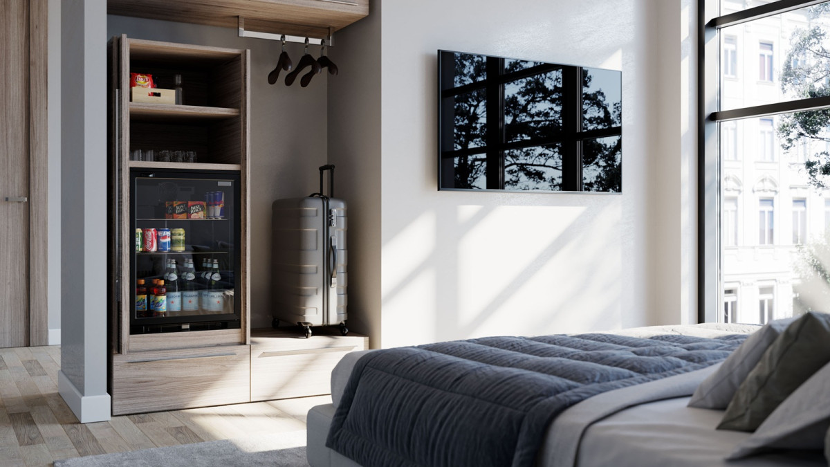 Salice Gravity Pocket Door   Hotel Mini Bar   Fully Open   EBOSS