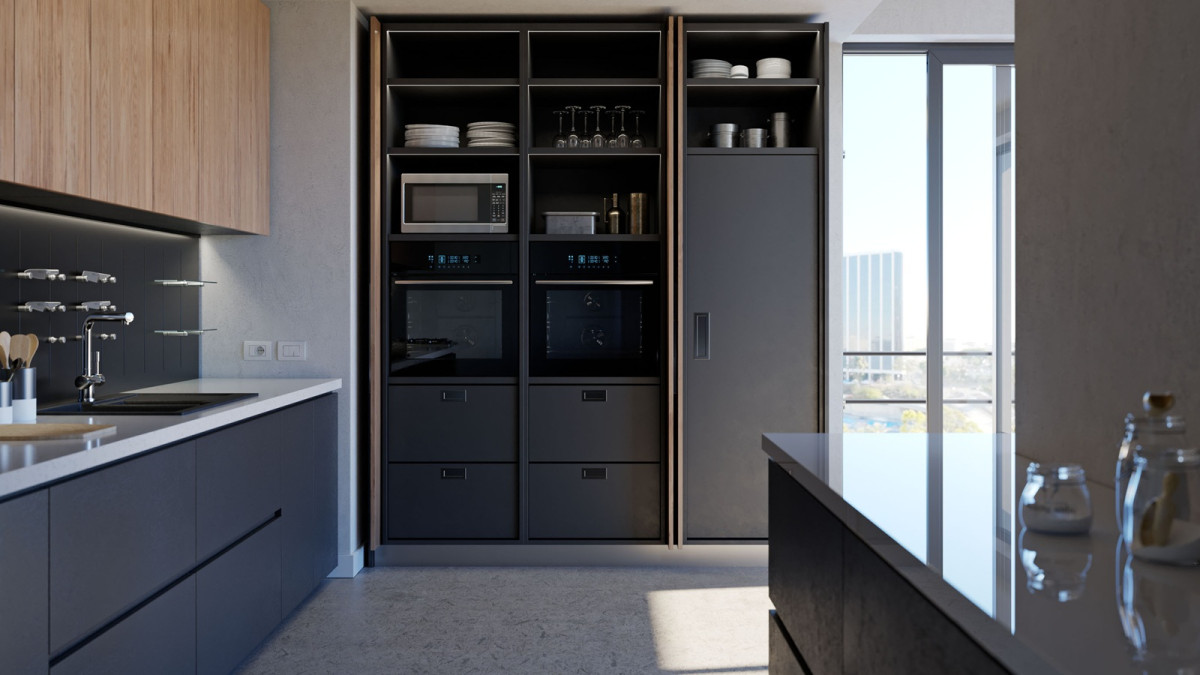 Salice Gravity Pocket Door   Kitchen Full Height   Fully Open   EBOSS