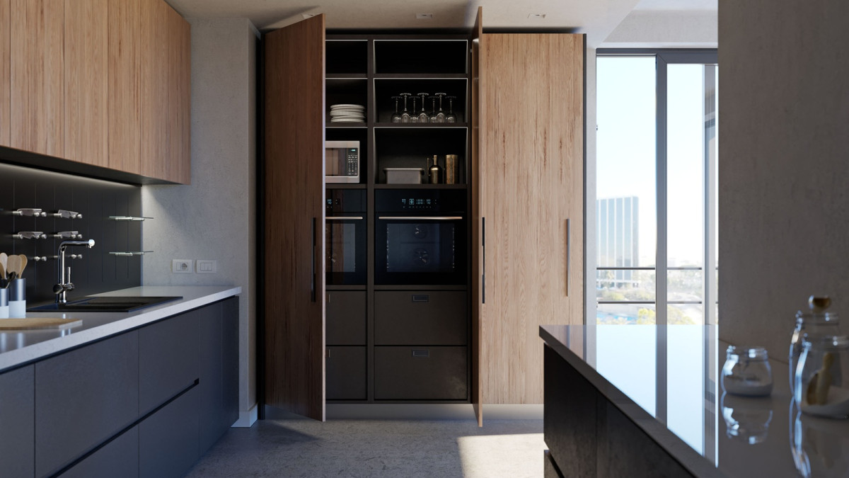 Salice Gravity Pocket Door   Kitchen Full Height   Partially Open   EBOSS