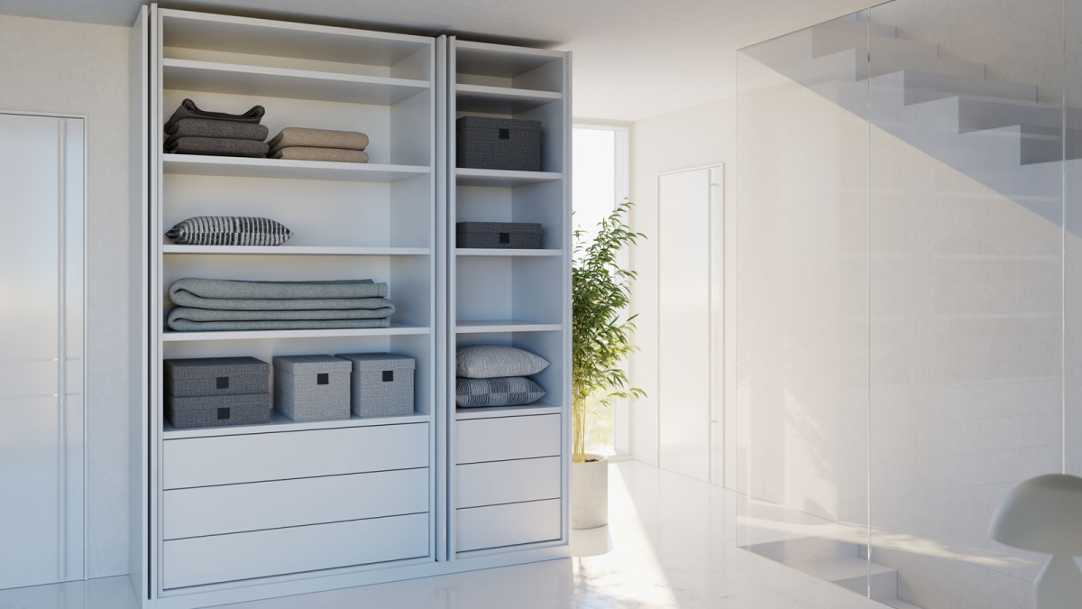 Salice Gravity Pocket Door   Linen Cupboard   Fully Open   EBOSS