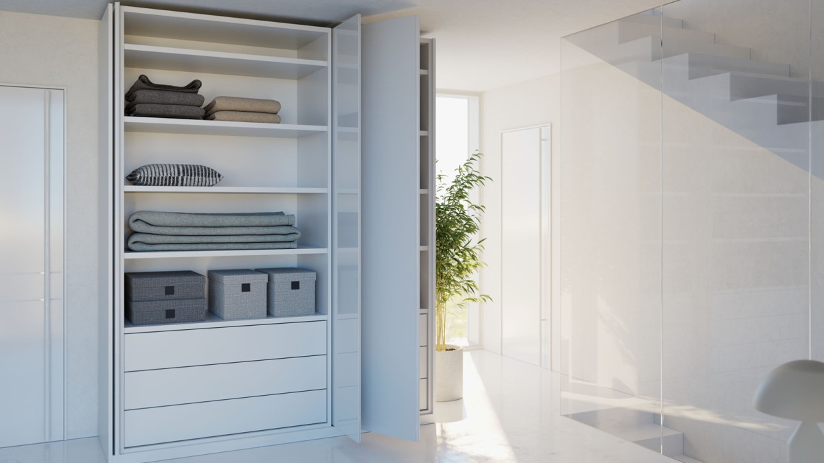 Salice Gravity Pocket Door   Linen Cupboard   Partially Open   EBOSS