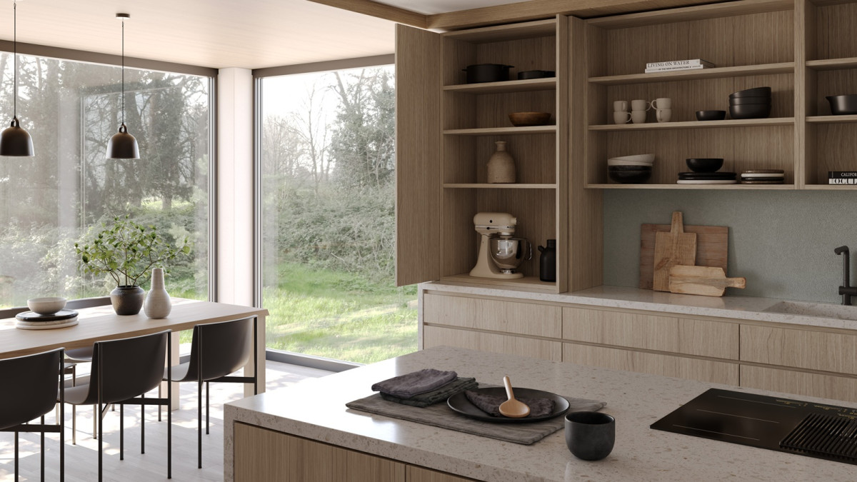 Salice Gravity Pocket Door Over Bench   Partially Open   EBOSS