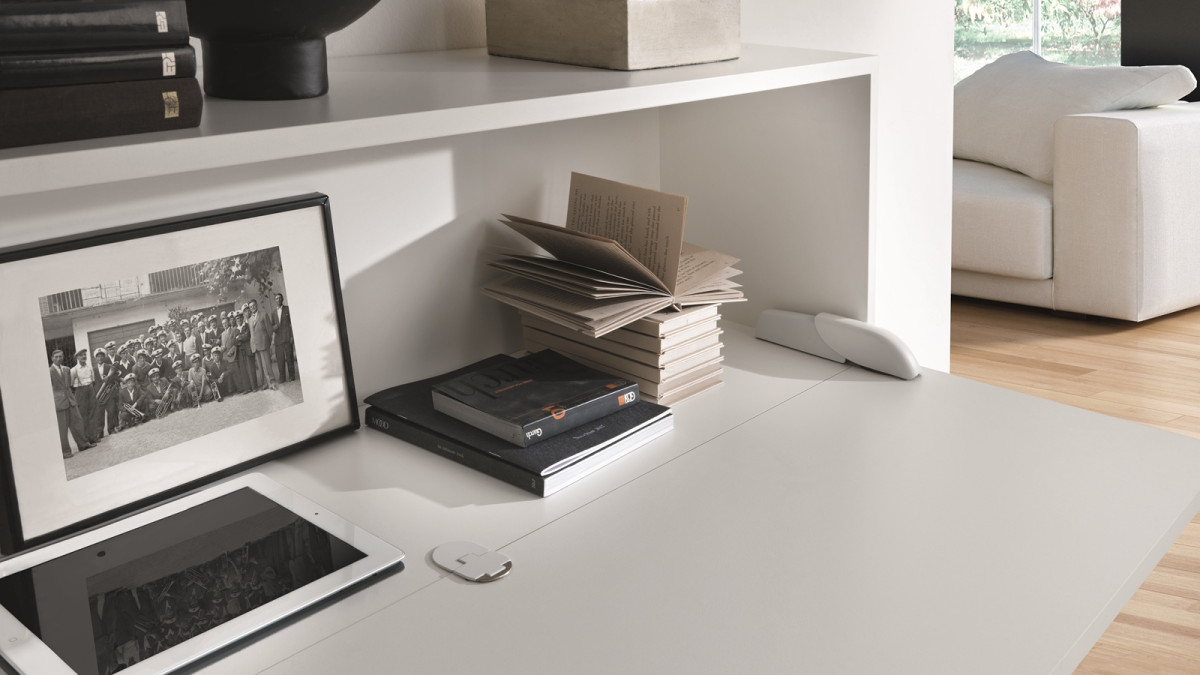 Salice Pacta White in Work From Home Desk with Wide Door Support Hinge.