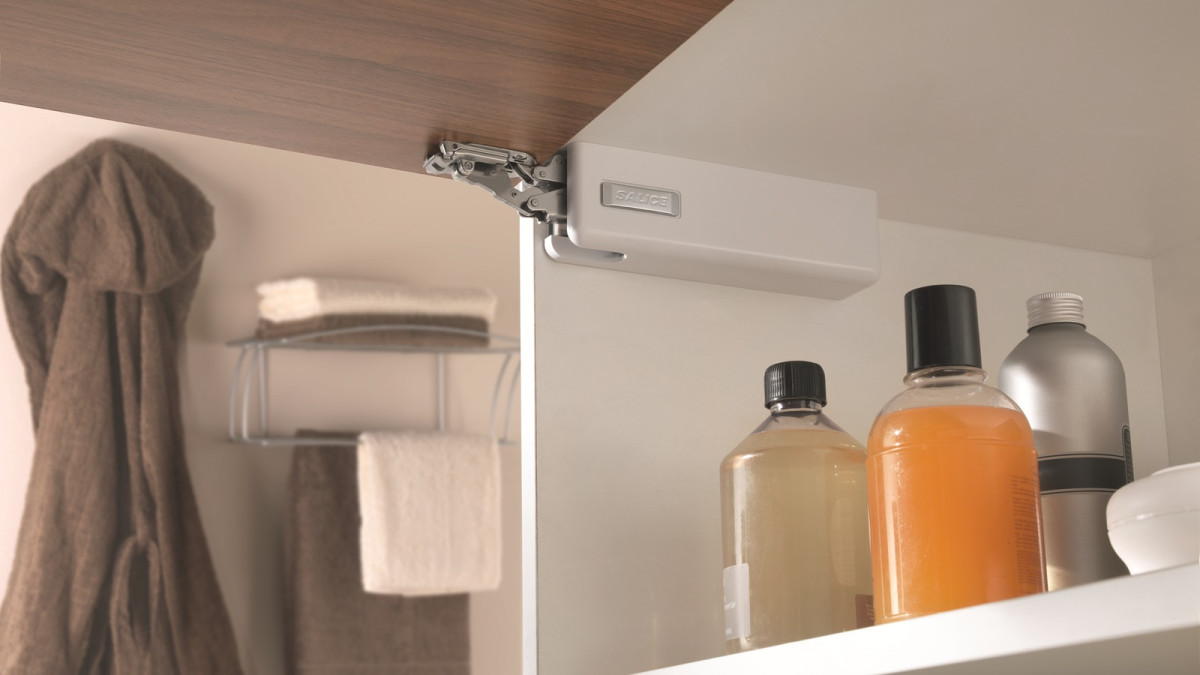 Salice Wind Overhead Lift in White in Bathroom Cabinet