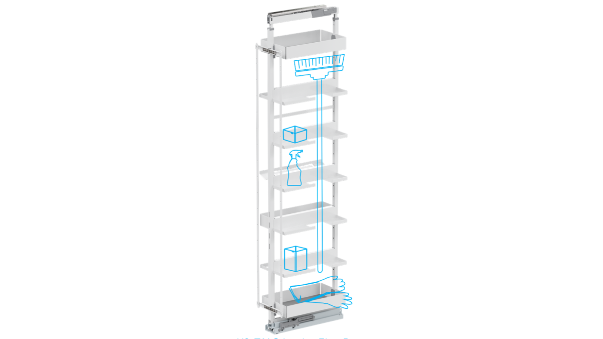 VS TAL Larder Essentio Flex Broom White 300mm Cabinet DRAWINGS BLUE