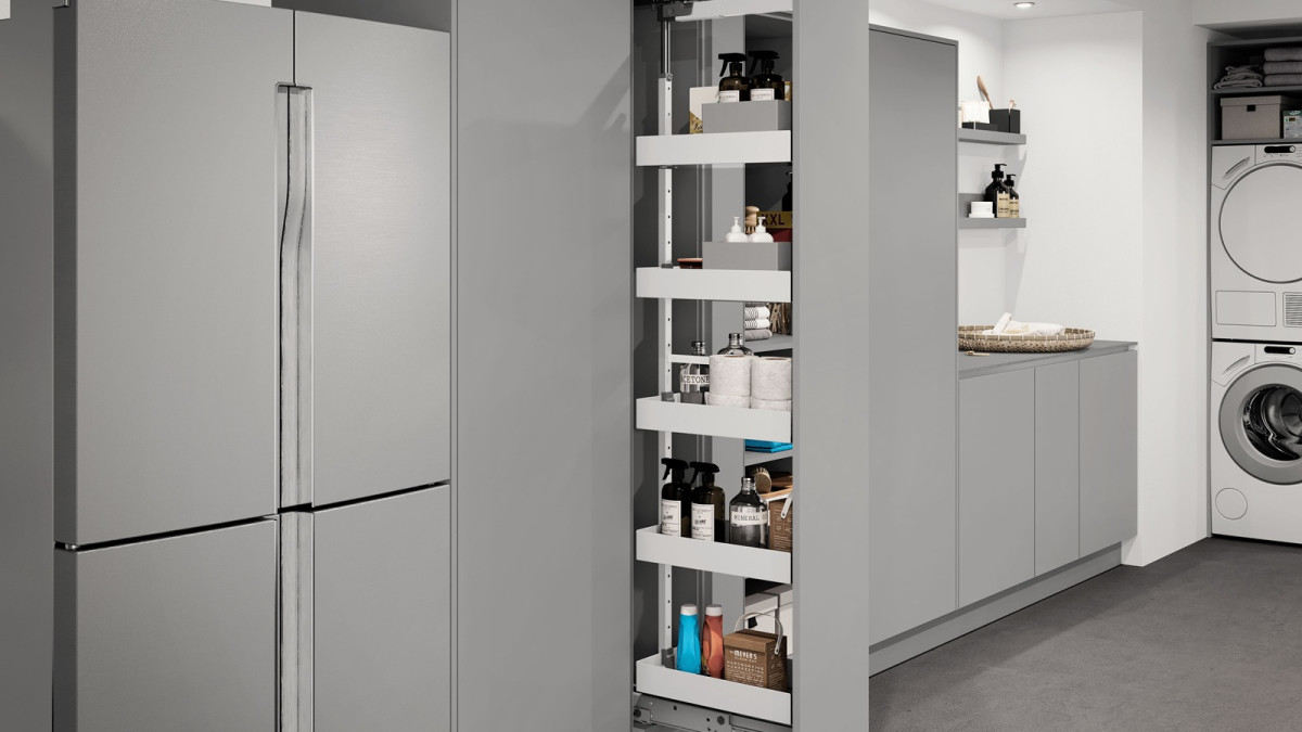 VS TAL Larder Essentio White 5 Basket 300mm Cabinet In Situ