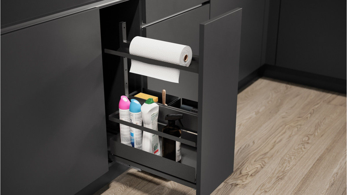 VS365 Vauth Sagel VS SUB Larder Flex Clean   Essentio Style   Cabinet 300mm   Lava Grey In Situ