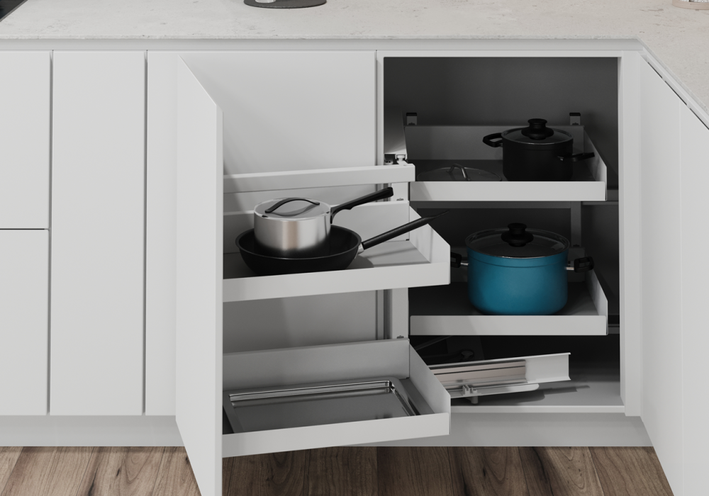 ESSENTIO® VS COR® Fold Pull Out for Blind Corner Cabinets by Vauth-Sagel