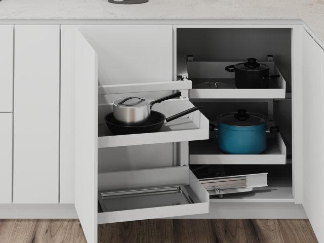ESSENTIO® VS COR® Fold Pull Out for Blind Corner Cabinets by Vauth-Sagel