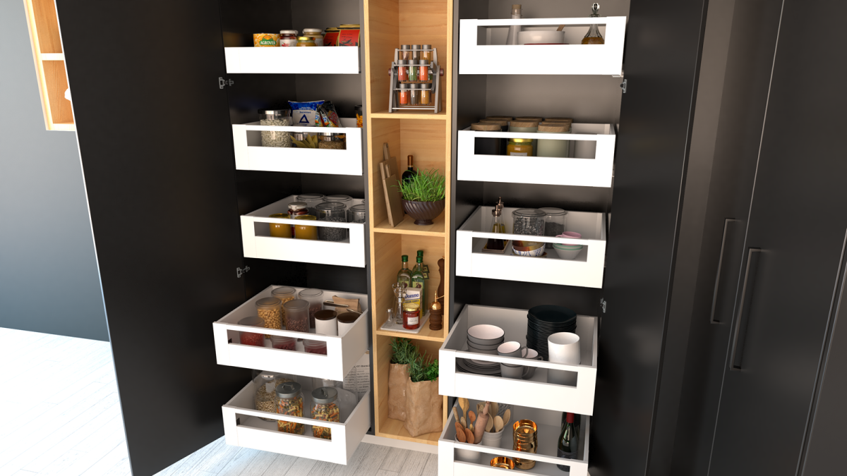 Two ALUNAN Internal Drawer Pantry Variants shown side by side White