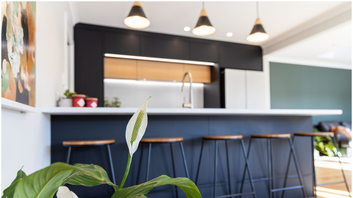 SE H4 Over Cook Zone and Under Overhead Cabinets.  Project by Kitchens with Zest. Photo Max Watt Photography