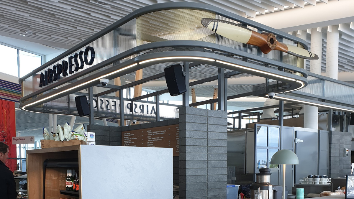 SE H4 at Airspresso Cafe New Plymouth Airport. by Gibbons Architects, Clelands Construction and New Plymouth Joinery.