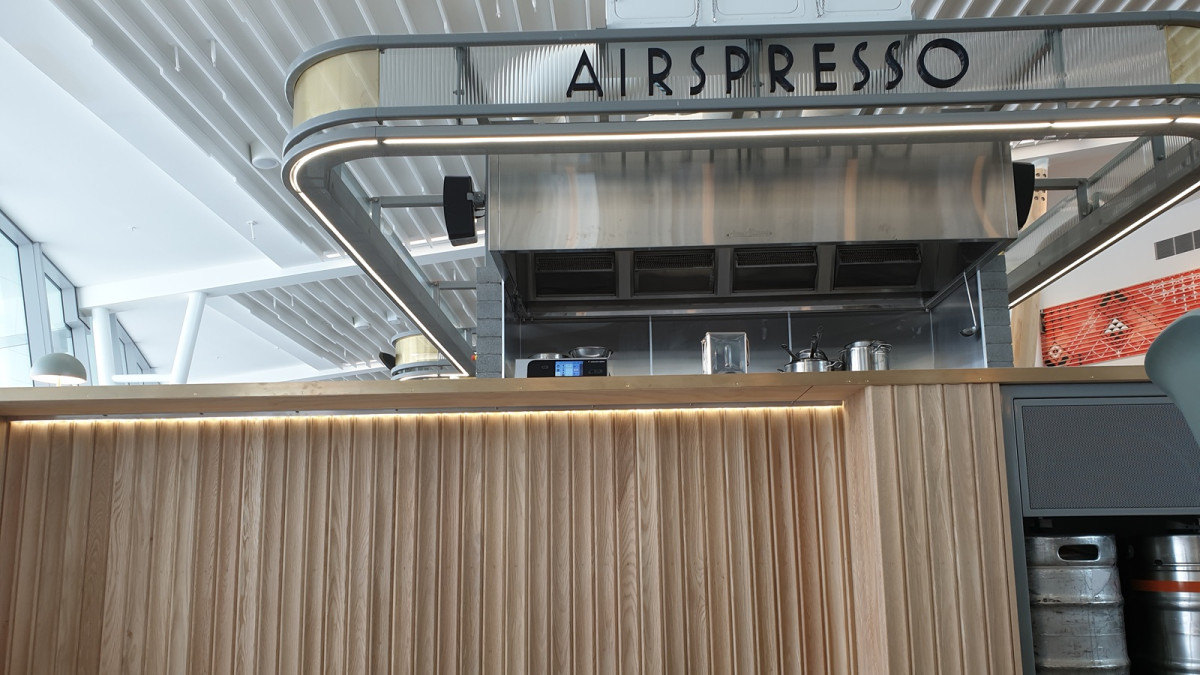 SE H4 at Airspresso Cafe New Plymouth Airport. by Gibbons Architects, Clelands Construction and New Plymouth Joinery
