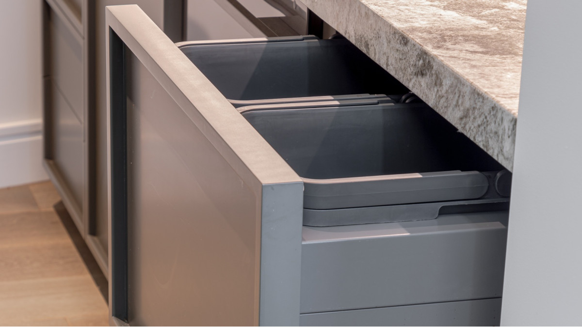 Tanova Designer Series Kitchen Waste Bin for 600mm Cabinet. Project by Johnston Architects and Said Studio. Photo John Williams.