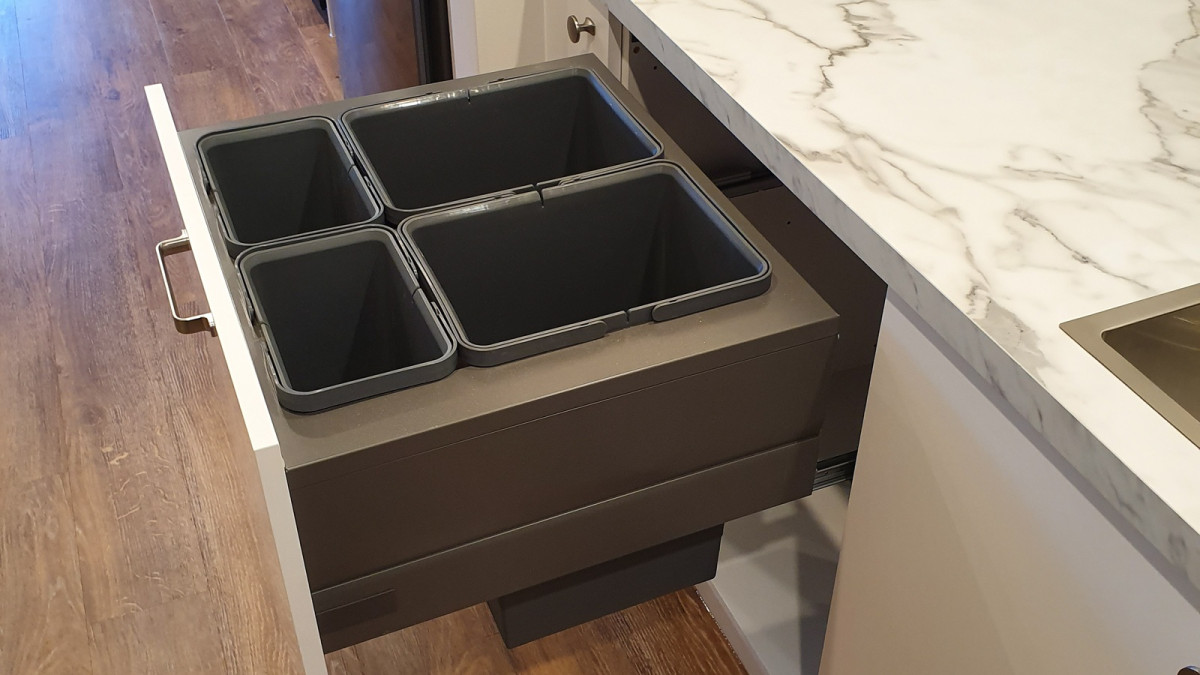 Tanova Designer Series Kitchen Waste  Bin for 600mm Cabinet. Project by Kitchen Mania West Auckland