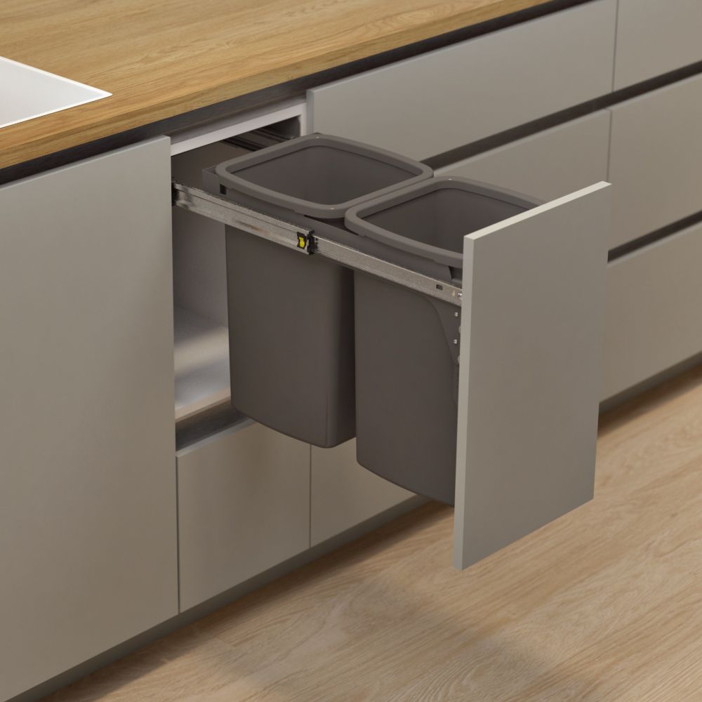 Hideaway Compact 2 x 16L Buckets Door Pull — Cinder by Hideaway Bins ...