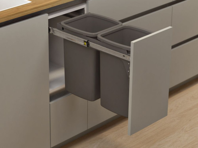 Hideaway Compact 2 x 16L Buckets Door Pull — Cinder