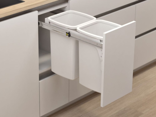 Hideaway Compact 2 x 16L Buckets Door Pull — White