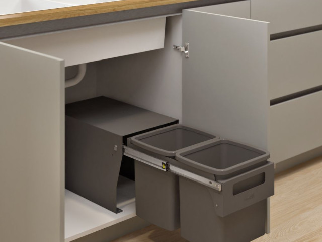 Hideaway Compact 2 x 15L Floor Mounted Handle Pull — Cinder