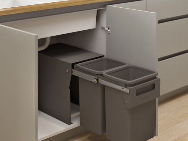 Hideaway Compact 2 x 20L Floor Mounted Handle Pull — Cinder