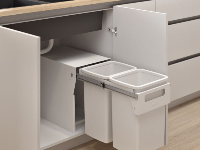 Hideaway Compact 2 x 20L Floor Mounted Handle Pull — White