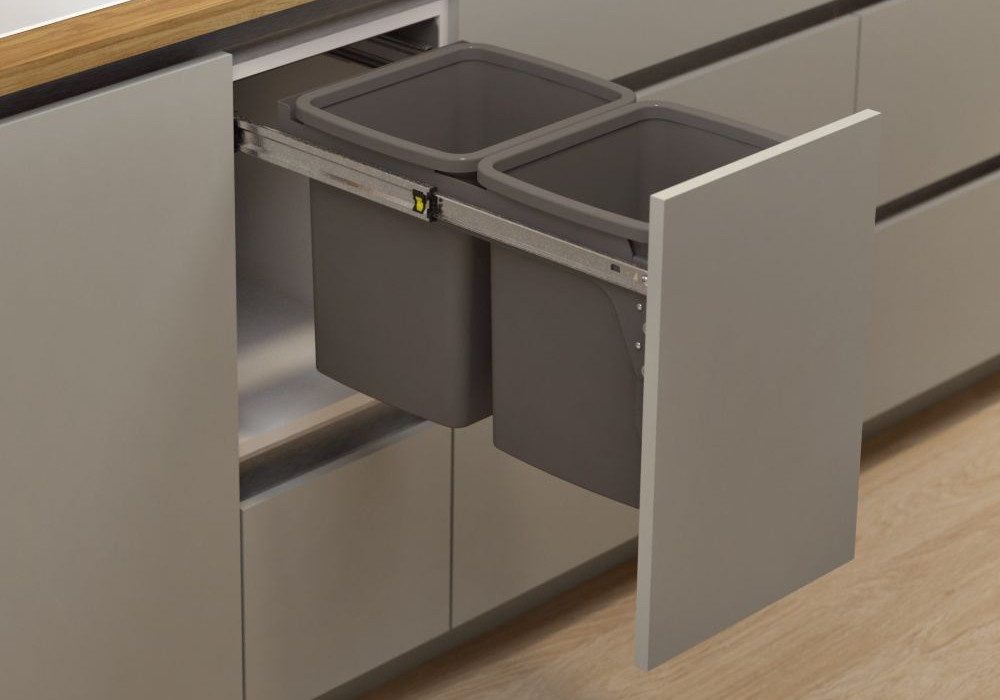 Hideaway Compact 2 x 15L Buckets Door Pull — Cinder