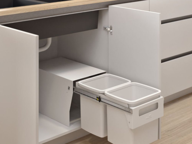 Hideaway Compact 2 x 15L Floor Mounted Handle Pull — White