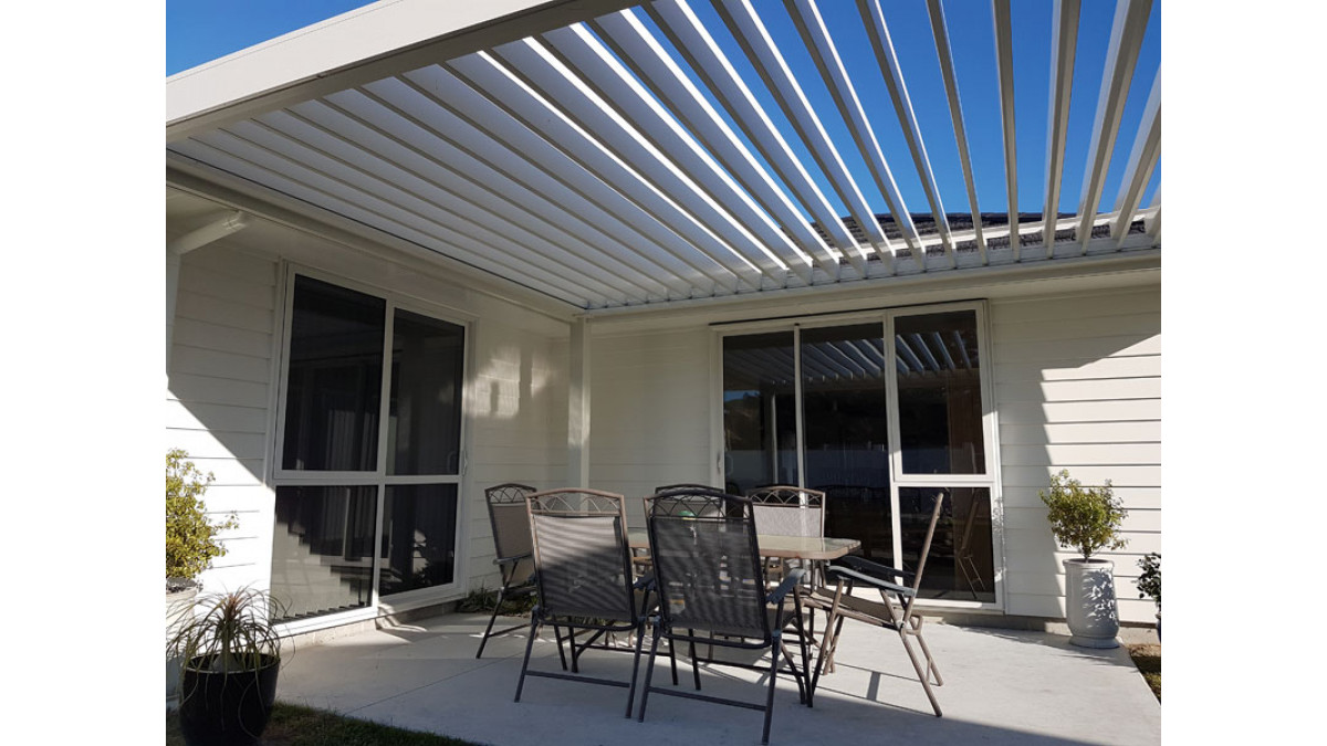 Bask louvre roof freestanding series on a North facing outdoor patio