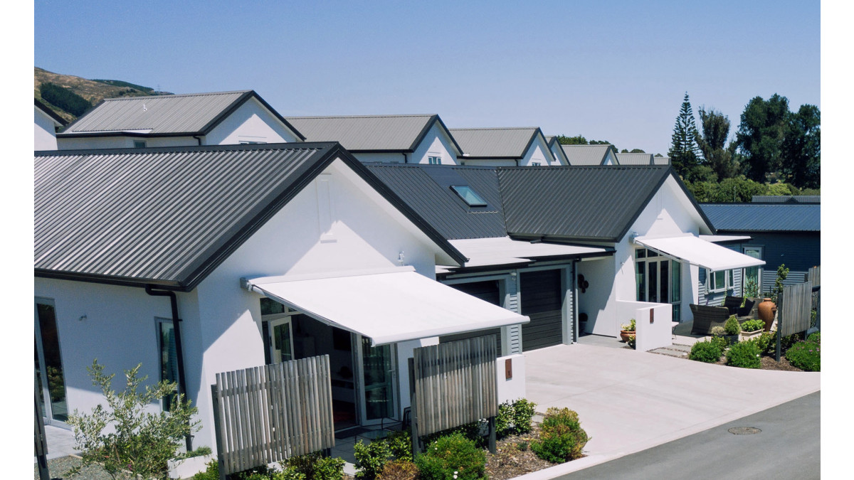 Felicia awnings make these retirement village homes cool and shaded from the beating summer sun