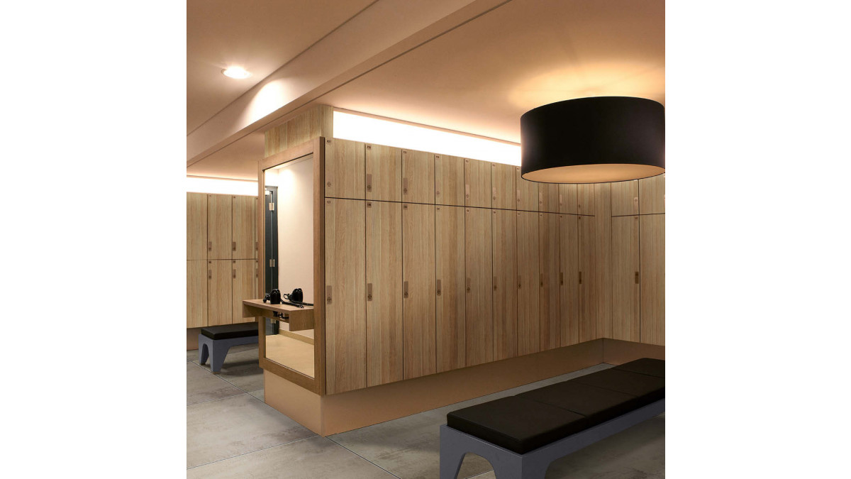 Laminex Panels for Partitions 1200x1200 Insitu Classic Oak Locker Room jpg