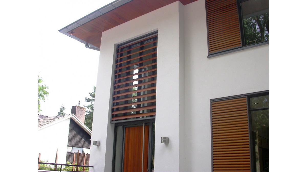 Sun Louvres Powdercoated in Wood Grain Finish