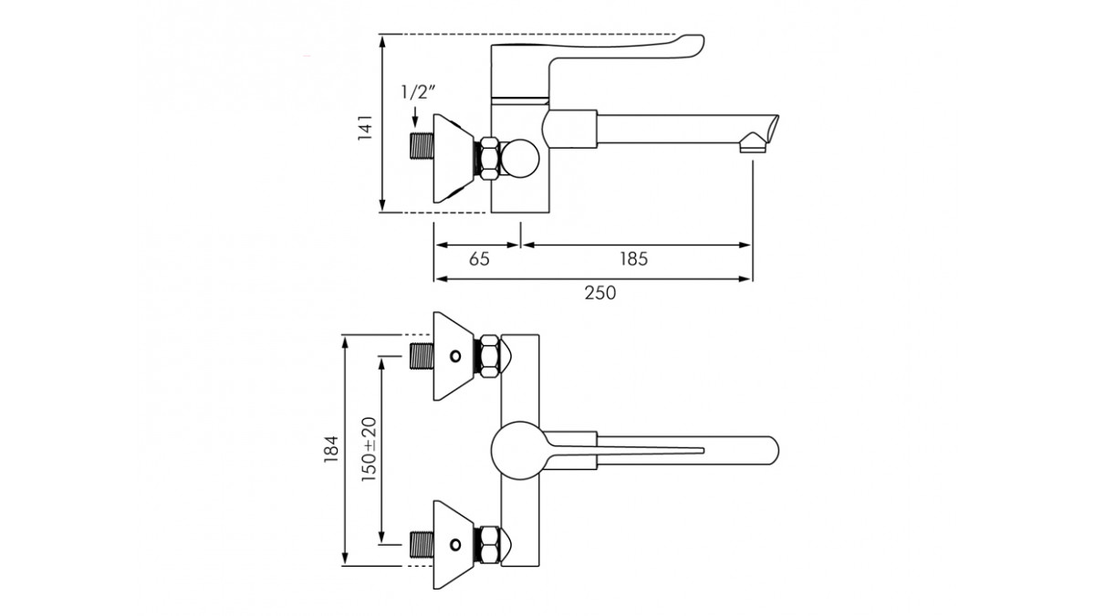delabie securitherm wall mounted bioclip basin mixer drawing deh9610