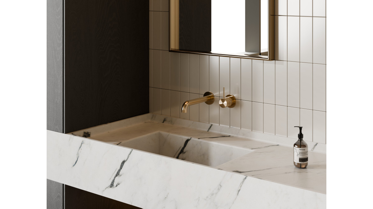 Mecca Handle Up Wall Basin Brushed Gold