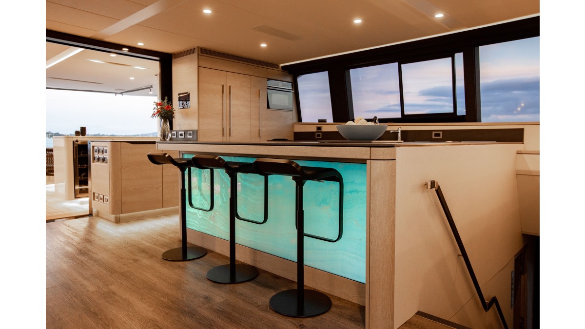 Wilsonart HPL Ashbee Oak 57. Boat build by Pachoud Yachts. Rua Moana Yacht by Cruise New Zealand 4