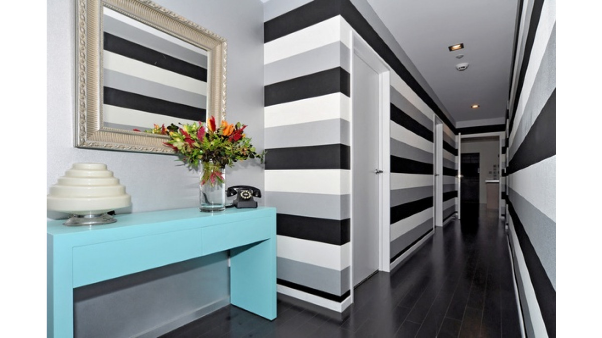 I love the hallway itOs totally diff erent to the average home. The wallpaper Room 20 Wallpaper 8803 69 from Resene is actually a vertical stripe