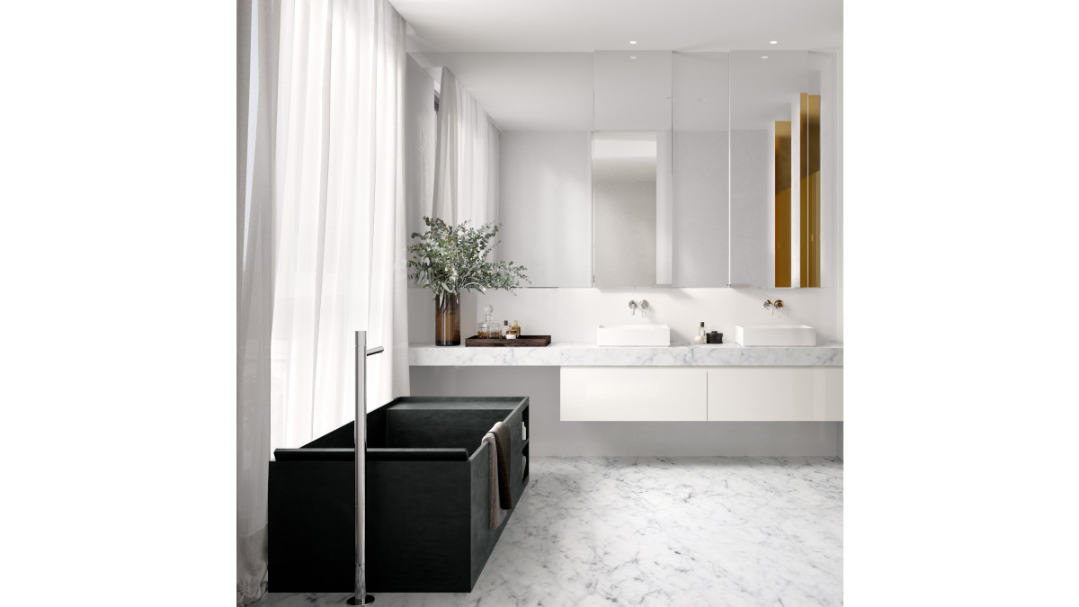 Garden Lane Melbourne Soka Grand Bath in Graphite and Basin in Glacier