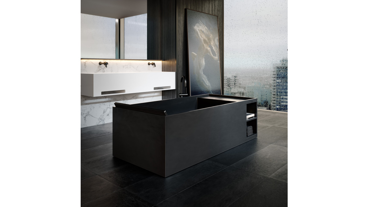 Soka Grand Bath in Graphite and Double Vanity in Glacier 300dpi