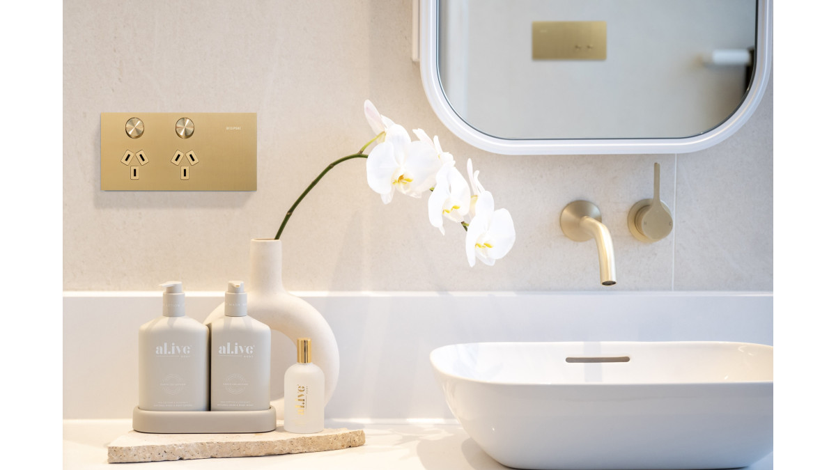 Solis Living Brass Switch and Power Outlet Bathroom BB V2