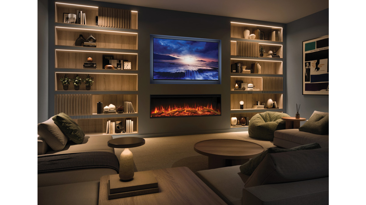 Avita 160 installed as a single sided fire Shown with optional Mood Lighting System EB028