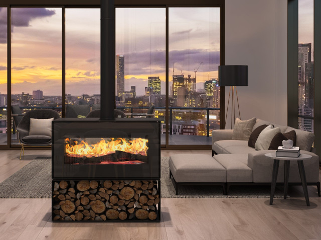 VisionLINE Taurus Clean Air Wood Fire — Double-sided Freestanding