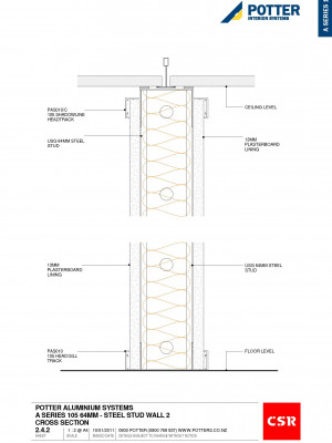 2.4.2 A Series 105 64mm Steel Stud Wall 2 Cross Section