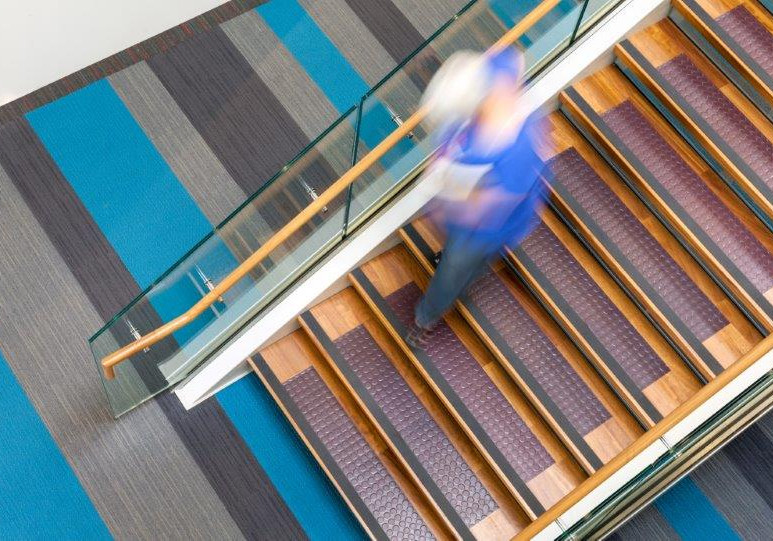 Clasica Studded Rubber Used as a Feature on Library Stairs