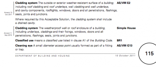 Cladding Definition NZBC Handbook