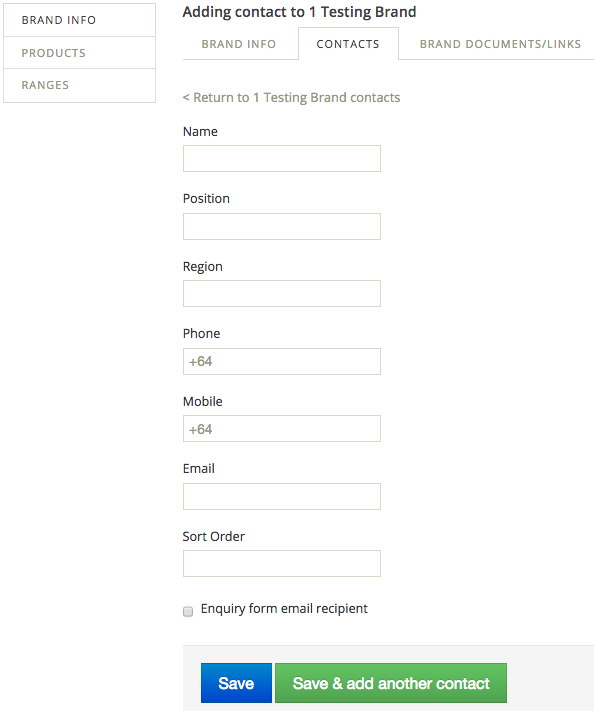 Adding a Contact in the Supplier Admin
